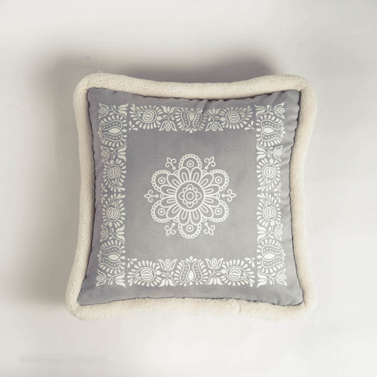 Svenska Grey Nordic Faux Suede Printed Cushion Cover - Scandinavian Home Decor Pillow