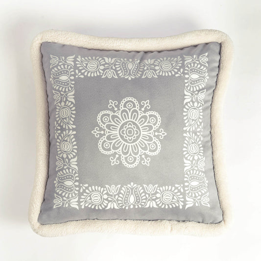 Svenska - Grey Engineered Print Cushion Cover | Faux Suede | Nordic Style