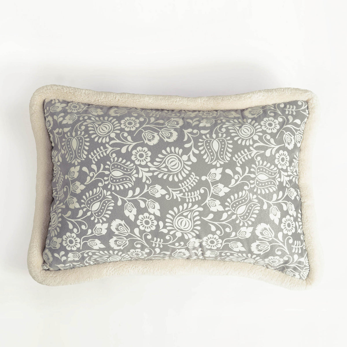 Svenska - Grey & Off White Lumbar Cushion Cover | Faux Suede | Khari Print | Nordic Style