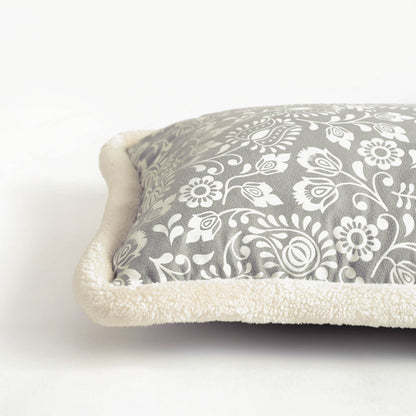 Svenska - Grey & Off White Lumbar Cushion Cover | Faux Suede | Khari Print | Nordic Style