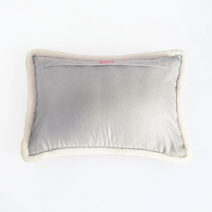 Svenska - Grey & Off White Lumbar Cushion Cover | Faux Suede | Khari Print | Nordic Style