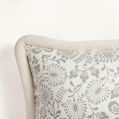 Svenska - Ivory All Over Print Lumbar Cushion Cover | Faux Suede | Nordic Style