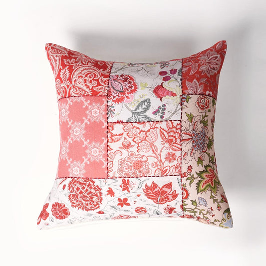 French Vintage Patchwork Print Pillow Cover – 16x16 Decorative Cushion