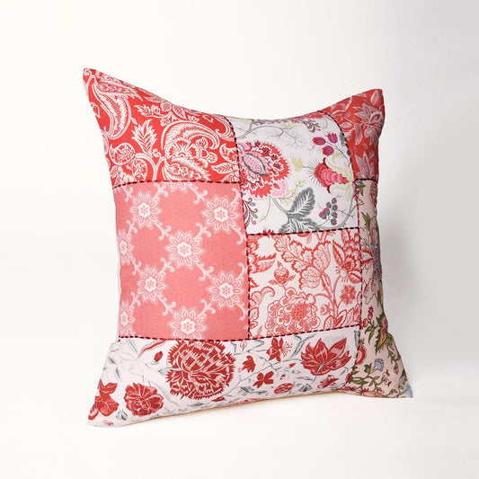 French Vintage Patchwork Print Pillow Cover – 16x16 Decorative Cushion