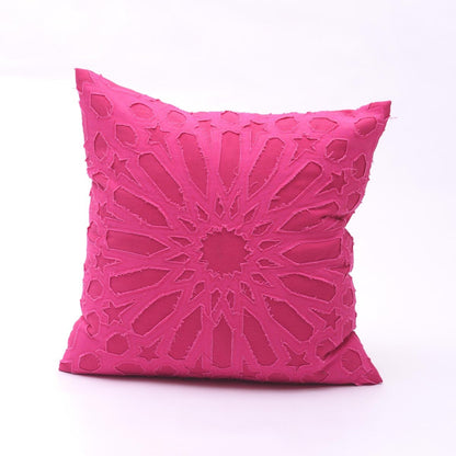 Fuschia Cotton Pillow Cover with Geometric Arabesque Applique