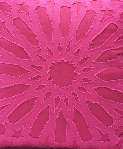 Fuschia Cotton Pillow Cover with Geometric Arabesque Applique