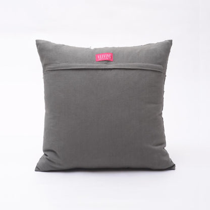 Elegant Grey Cotton Pillow Cover with Geometric Arabesque Applique