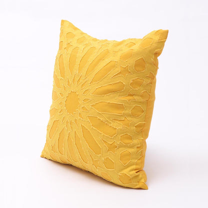 Yellow Arabesque Appliqué Cushion Cover | Geometric Cotton | 16×16"