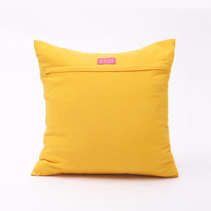 Vliving Yellow Cotton Pillow Cover with Geometric Arabesque Applique