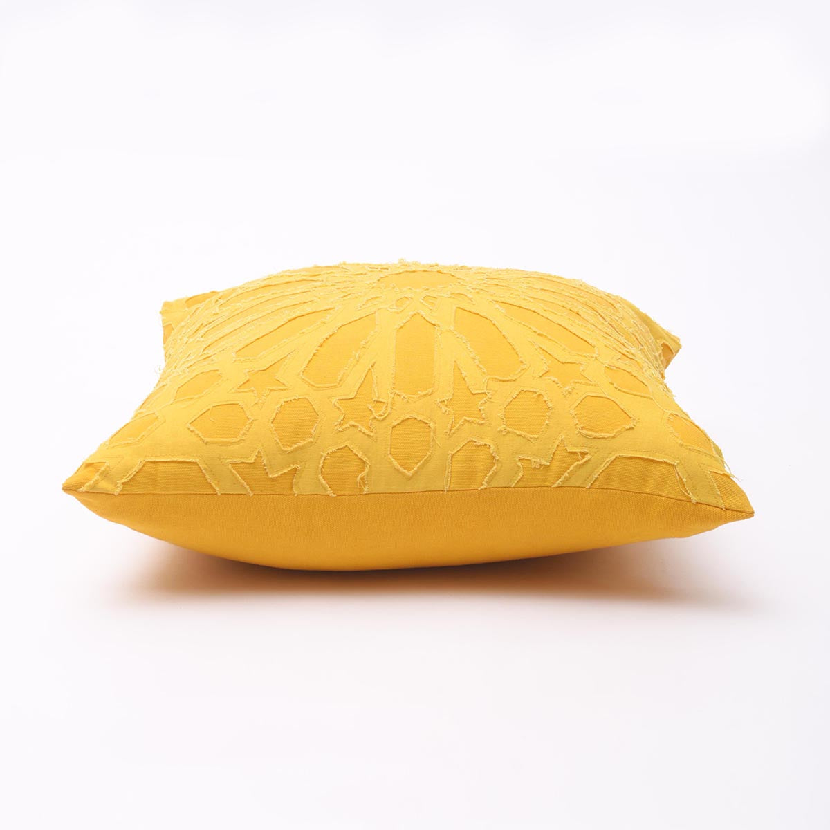 Yellow Arabesque Appliqué Cushion Cover | Geometric Cotton | 16×16"