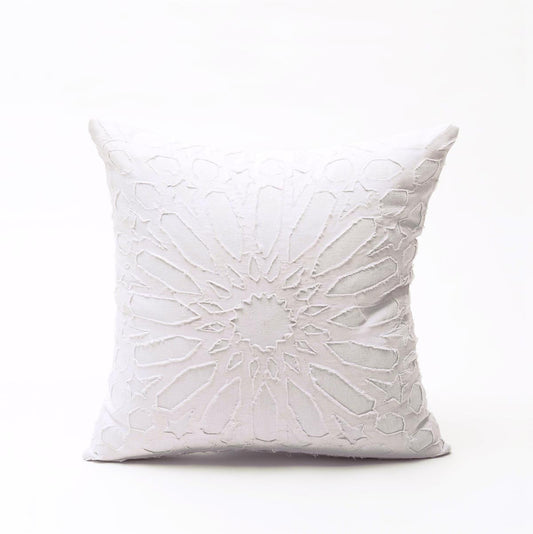 Elegant White Cotton Geometric Arabesque Appliqué Pillow Cover