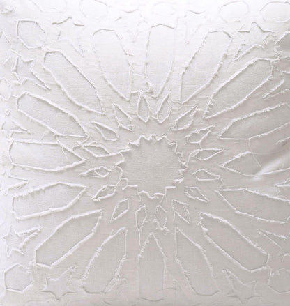 Elegant White Cotton Geometric Arabesque Appliqué Pillow Cover