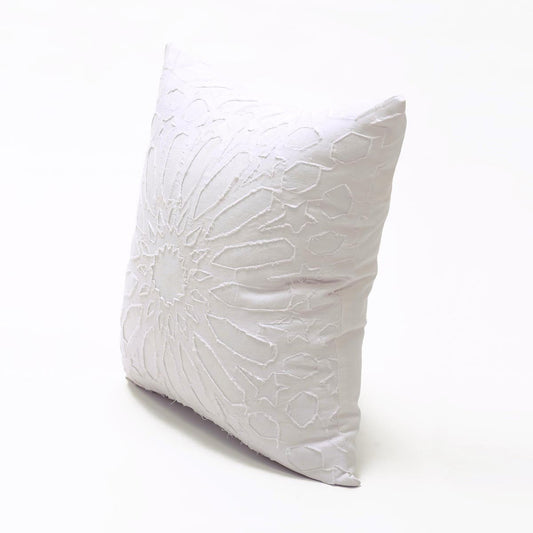 Elegant White Cotton Geometric Arabesque Appliqué Pillow Cover