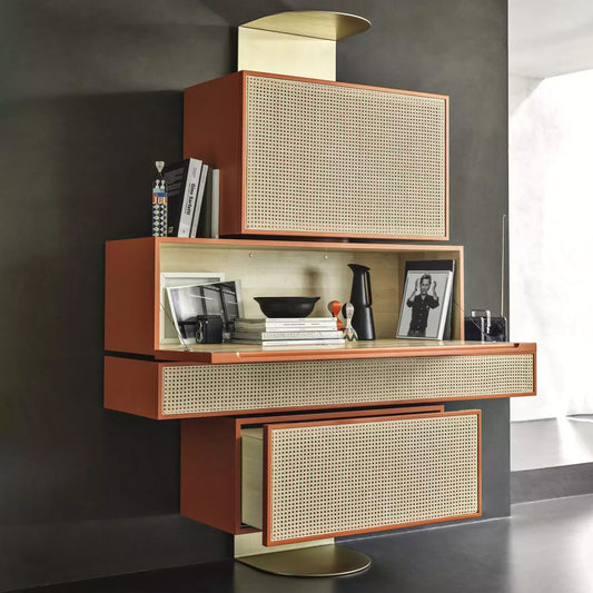Modern Vienna Asymmetrical Wall Shelf with Drawers, Shelves & Desk