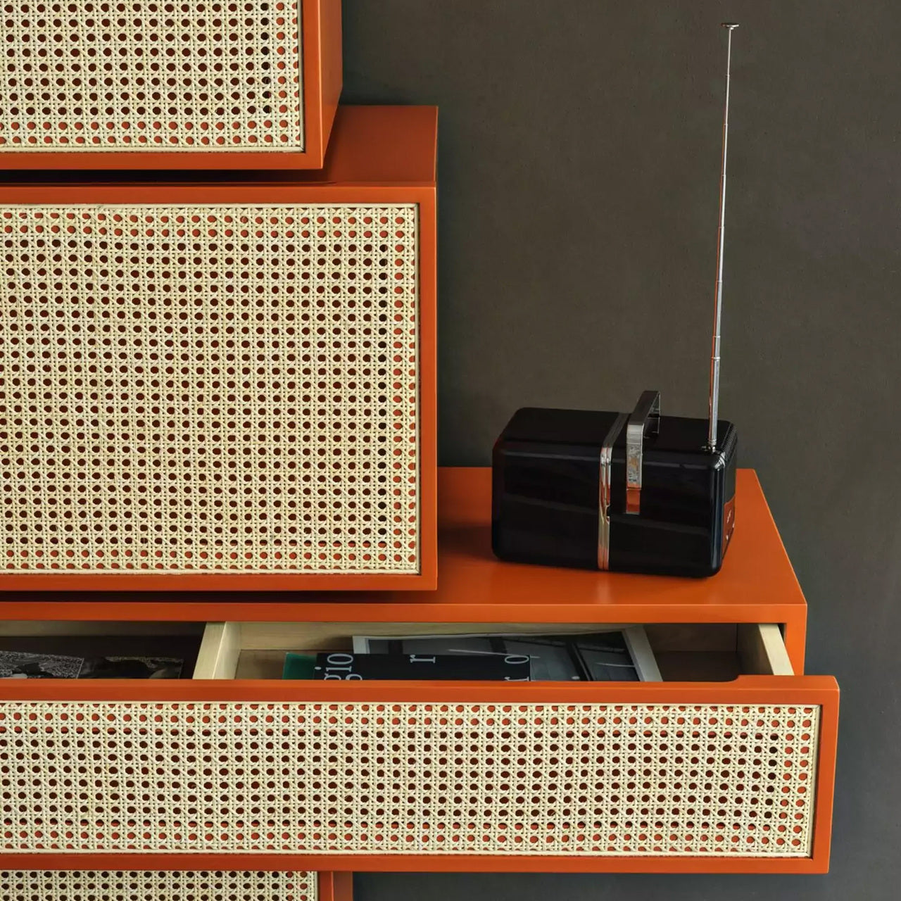 Modern Vienna Asymmetrical Wall Shelf with Drawers, Shelves & Desk