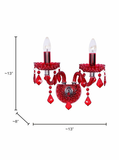 Red Glass 2-Light Candelabra Wall Sconce – 33 cm