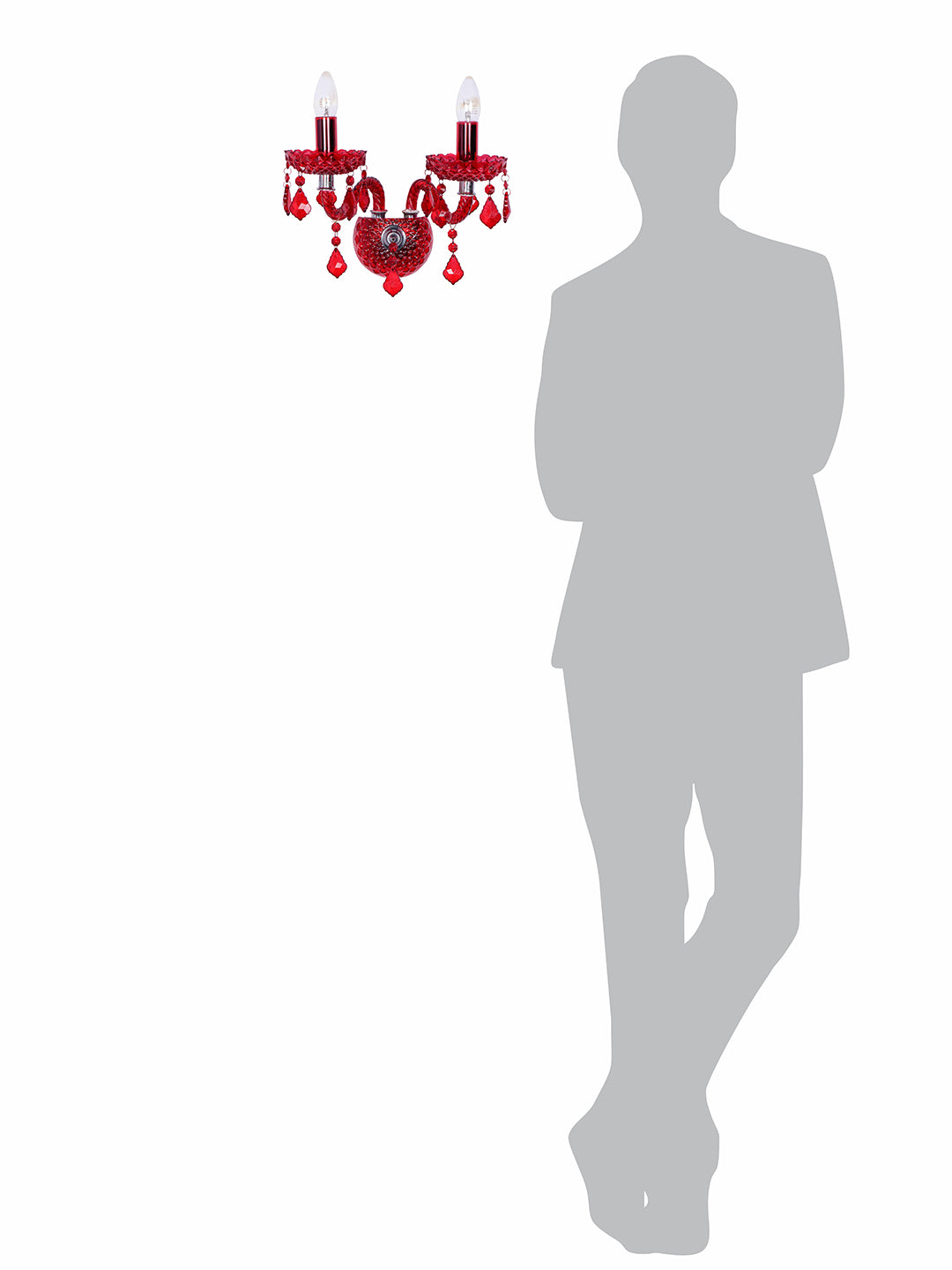 Red Glass 2-Light Candelabra Wall Sconce – 33 cm