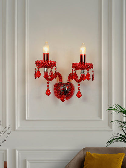 Red Glass 2-Light Candelabra Wall Sconce – 33 cm