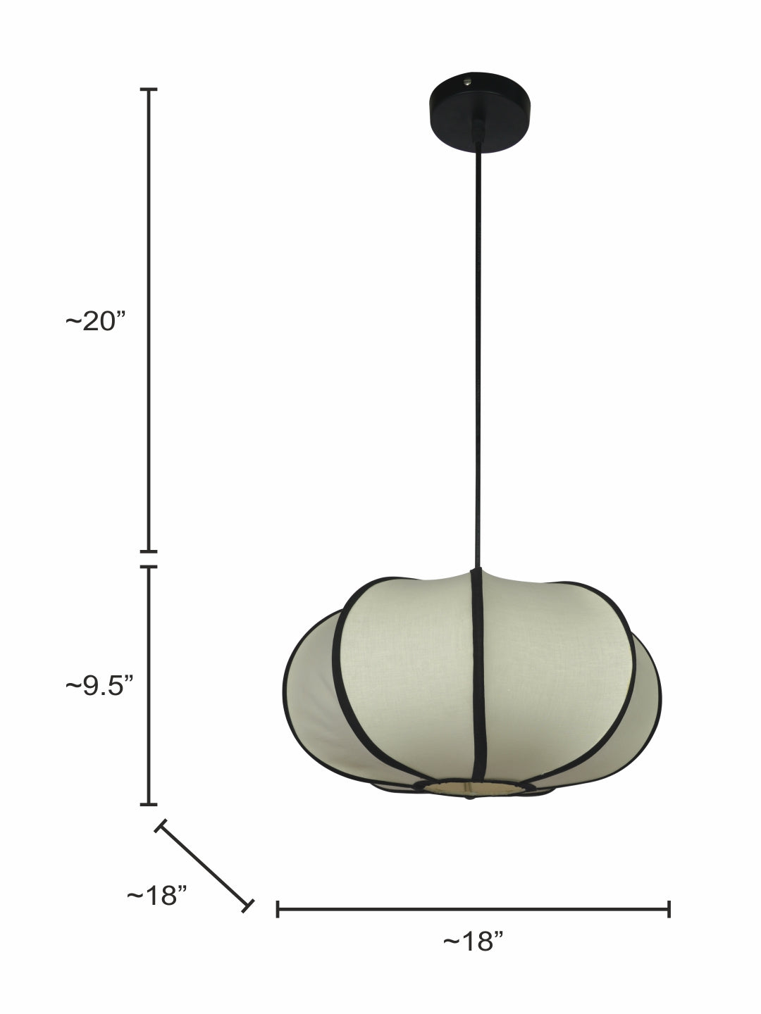 White Fabric 1-Light Pumpkin Pendant Light – 45.7 cm