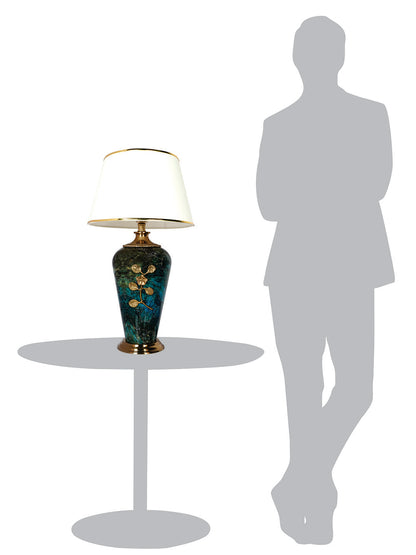 Green Marble Effect Table Lamp with Off-White Tapered Shade