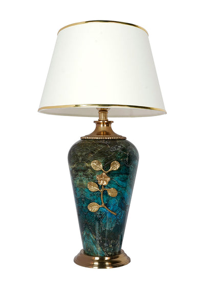 Green Marble Effect Table Lamp with Off-White Tapered Shade