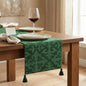Shyrdak Tropical Green Table Runner | Moroccan Print & Green Tassels | 2 Sizes
