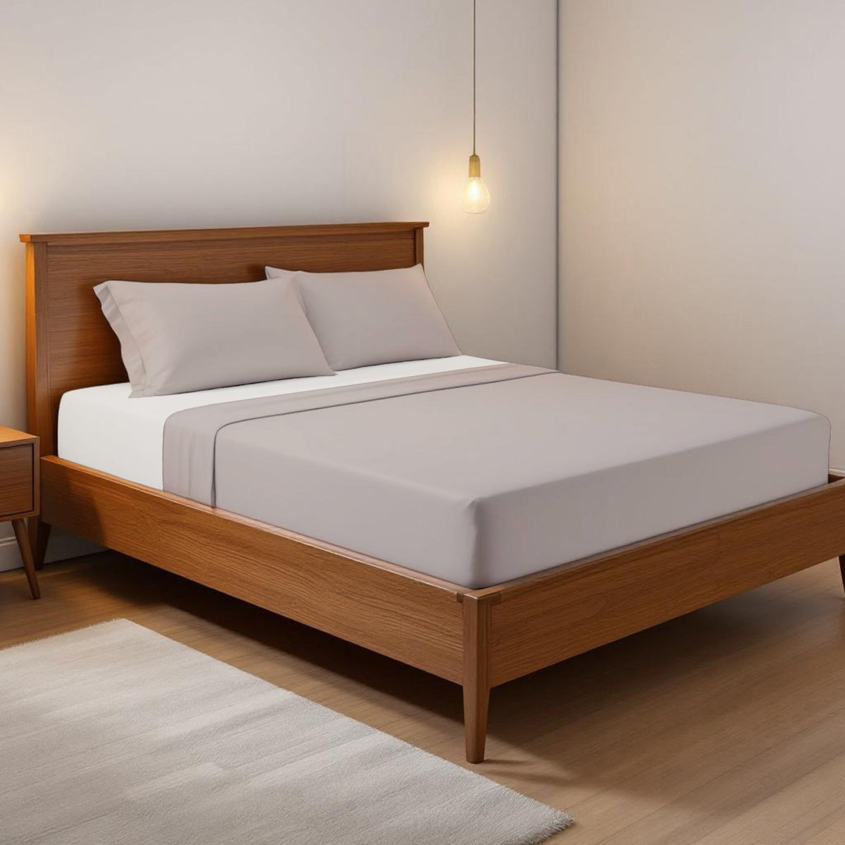 CONCRETE GREY 300TC flat sheet set, premium pure cotton satin