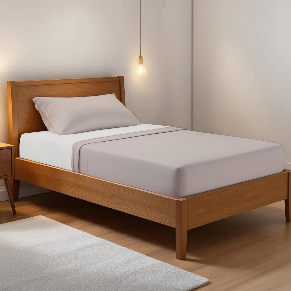 CONCRETE GREY 300TC flat sheet set, premium pure cotton satin