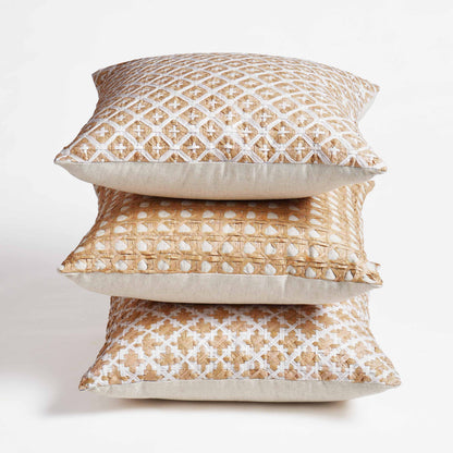 PURE ELEMENTS - Luxury Hand-Interlaced Faux Raffia Pillow Cover – 18x18 inches - cross pattern