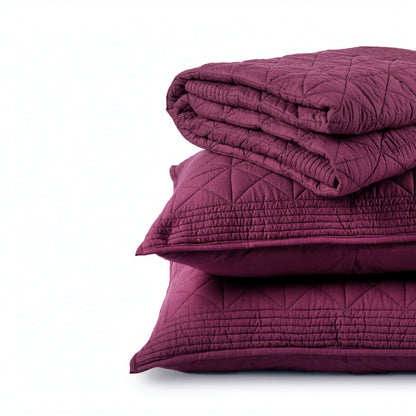 Plum Cotton Quilted Bed Set | Diamond Pattern | Handmade | Twin, Queen & King