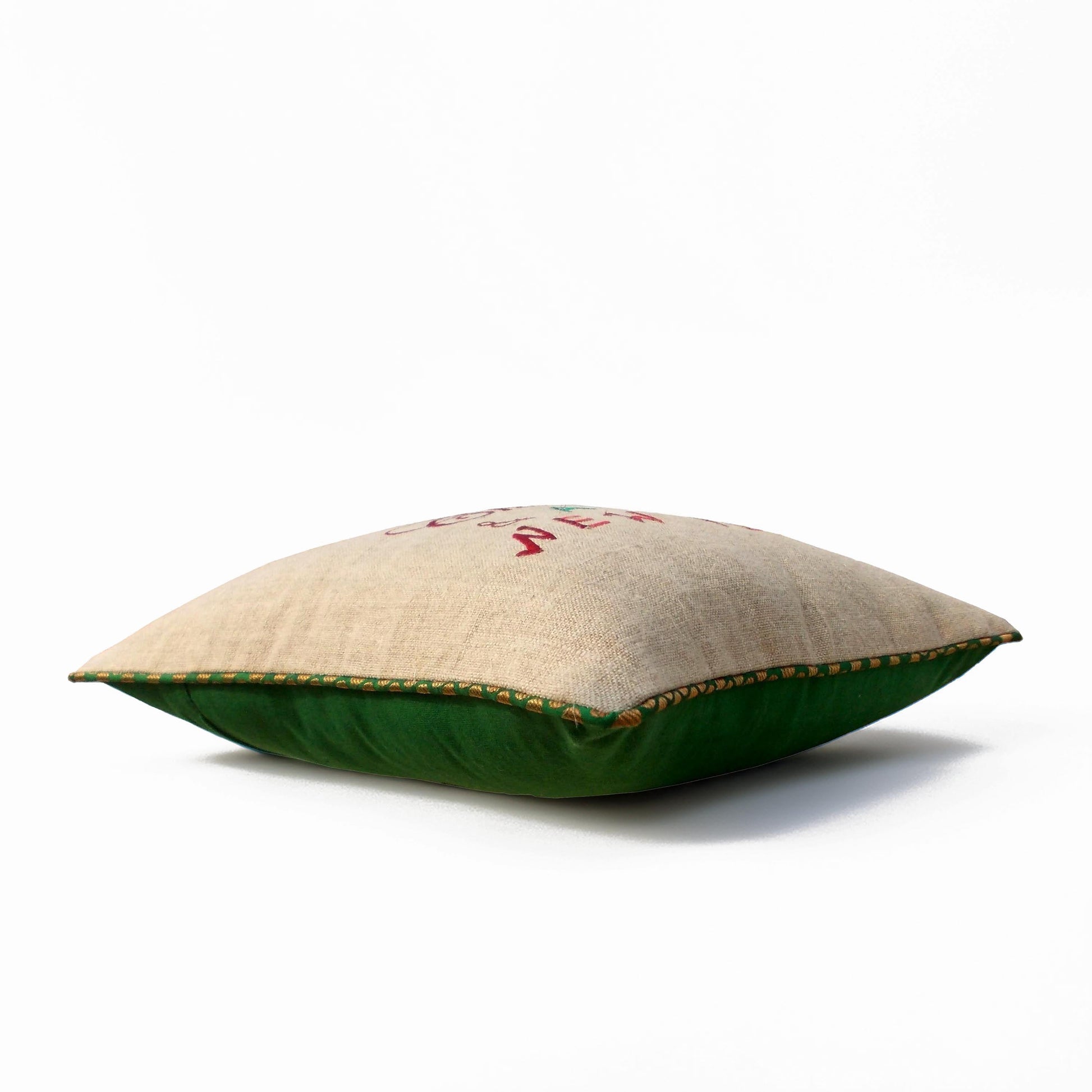 Festive Christmas New Year Linen Cushion Cover with Brocade