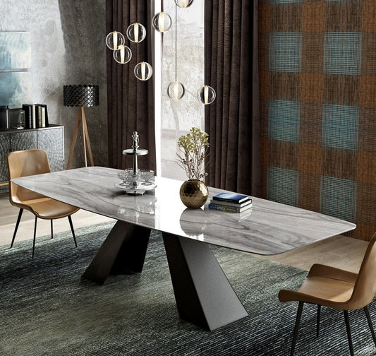Cello Modern Marble Top Dining Table, Metal Base, 8 Seater Luxury Dining
