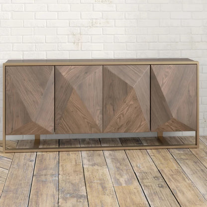 Hurbtine Modern Distressed Woodgrain Veneer Sideboard with Brass Sled Base