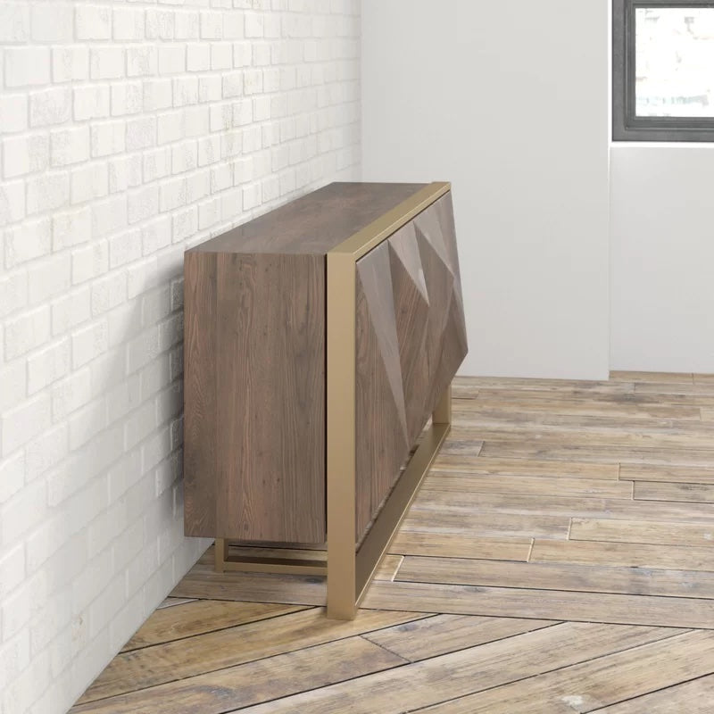 Hurbtine Modern Distressed Woodgrain Veneer Sideboard with Brass Sled Base