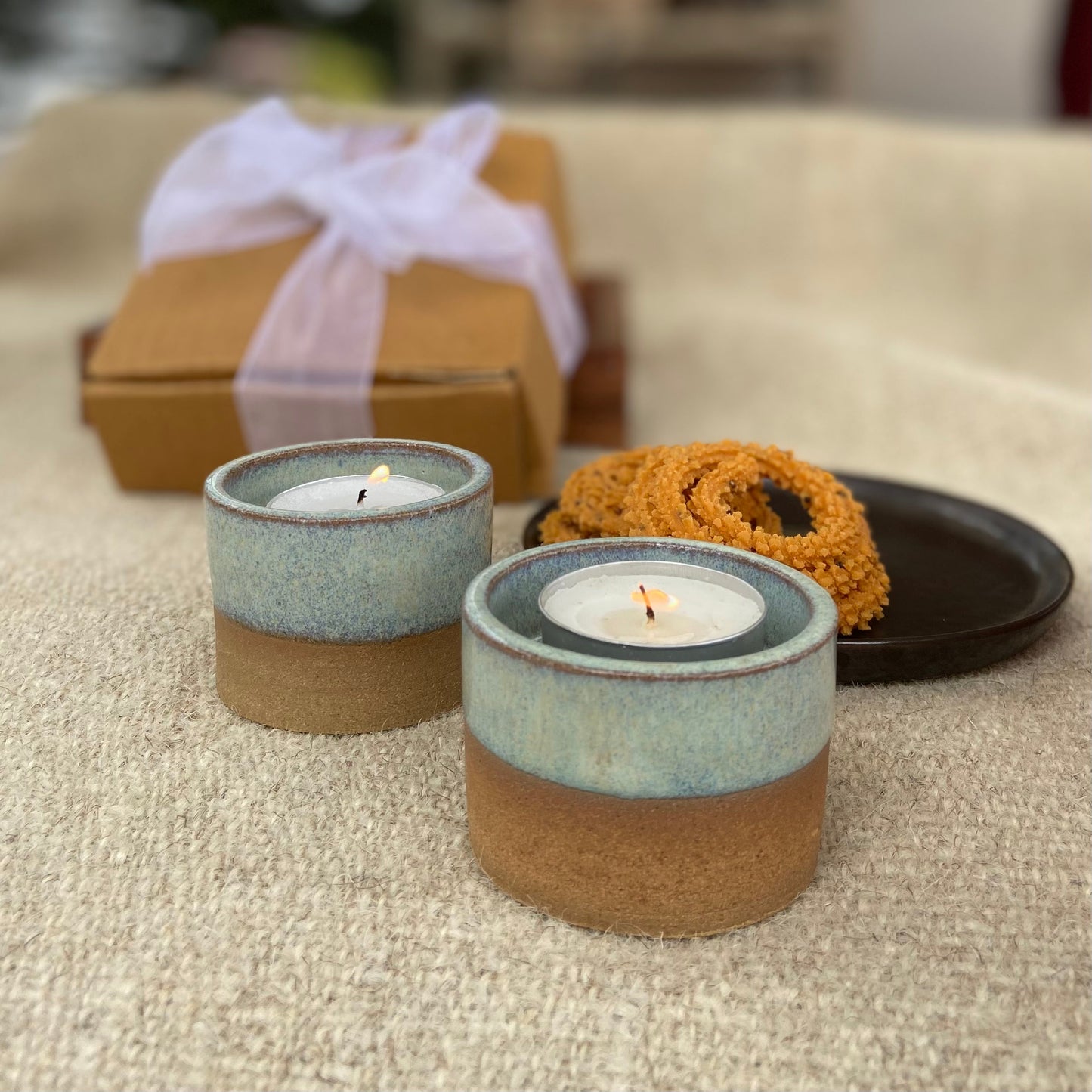 LUMIERES Elegant Clay Tea Light Holders Set of Two