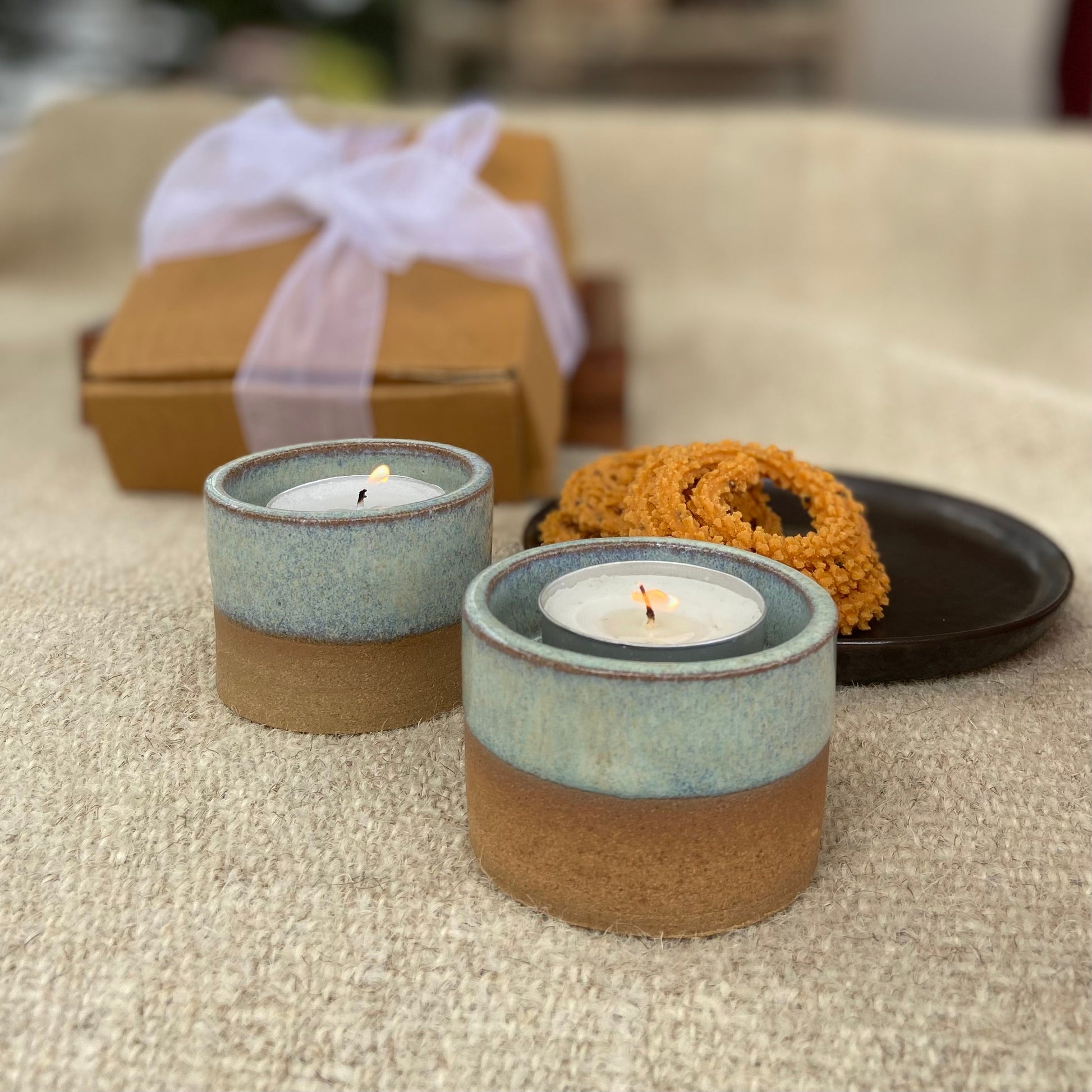 LUMIERES Elegant Clay Tea Light Holders Set of Two