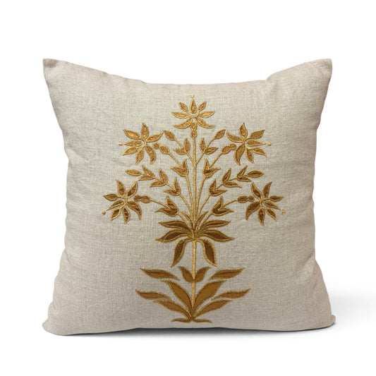 ZARI BAAG - Pure Linen Pillow Cover with Metallic Applique - 18x18 inches