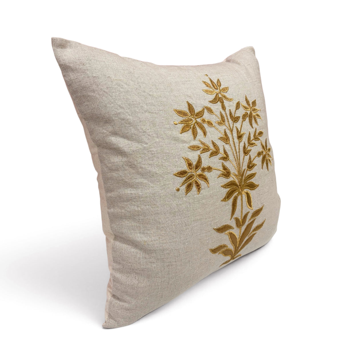 ZARI BAAG - Pure Linen Pillow Cover with Metallic Applique - 18x18 inches