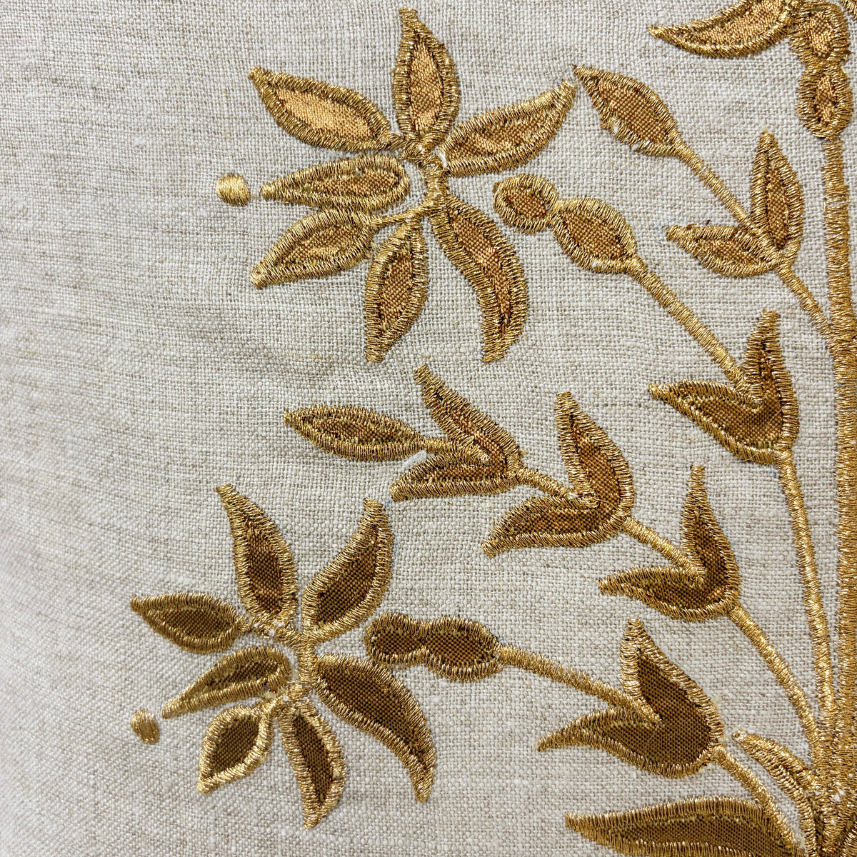 ZARI BAAG - Pure Linen Pillow Cover with Metallic Applique - 18x18 inches