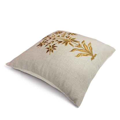 ZARI BAAG - Pure Linen Pillow Cover with Metallic Applique - 18x18 inches