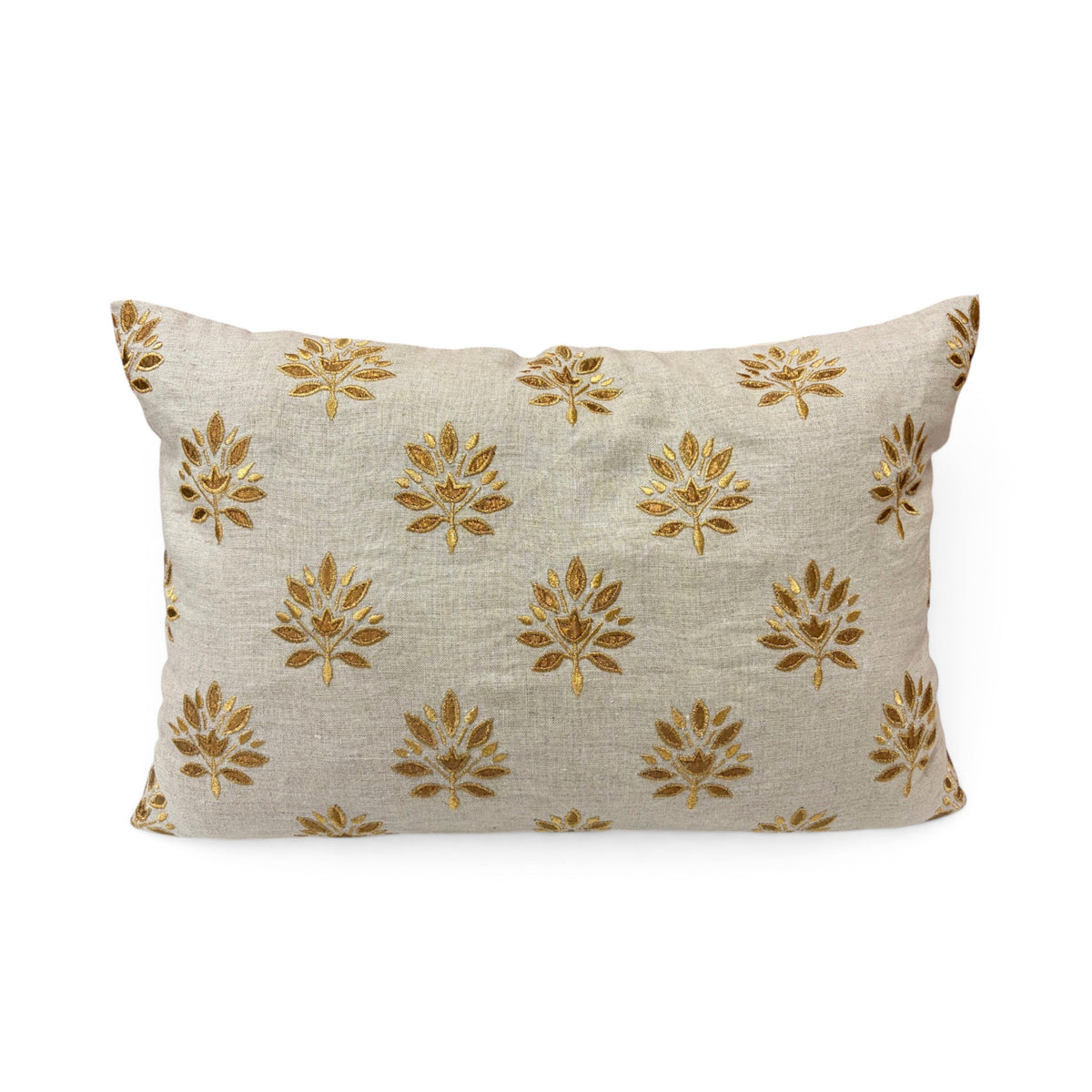 ZARI BAAG - Pure Linen Pillow Cover with Metallic Applique - 14x21 inches