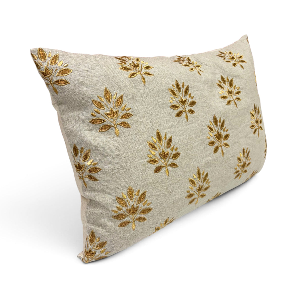 ZARI BAAG - Pure Linen Pillow Cover with Metallic Applique - 14x21 inches