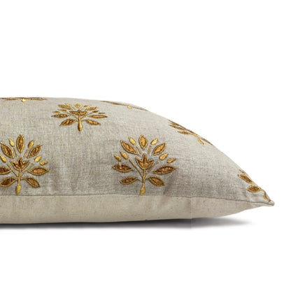 ZARI BAAG - Pure Linen Pillow Cover with Metallic Applique - 14x21 inches