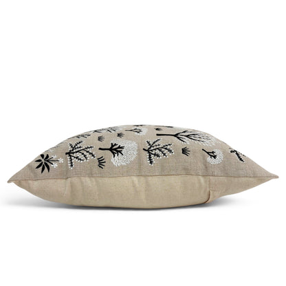 FROSTED FOREST - Pure Linen Pillow Cover with White & Black Embroidery - 18x18 inches