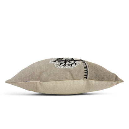 FROSTED FOREST - Pure Linen Pillow Cover with White & Black Embroidery - 14x21 inches
