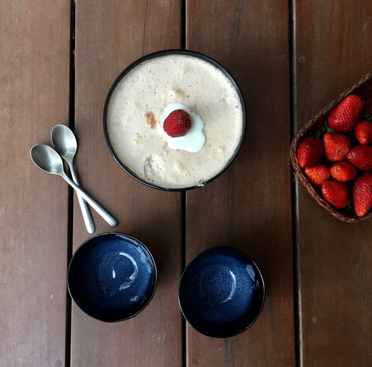 Elegant Handcrafted Blueberry Glazed Stoneware Dessert Bowls Set