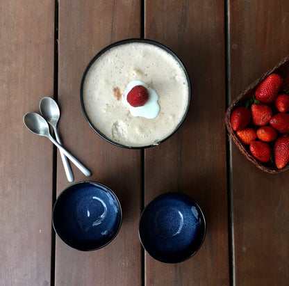 Elegant Handcrafted Blueberry Glazed Stoneware Dessert Bowls Set
