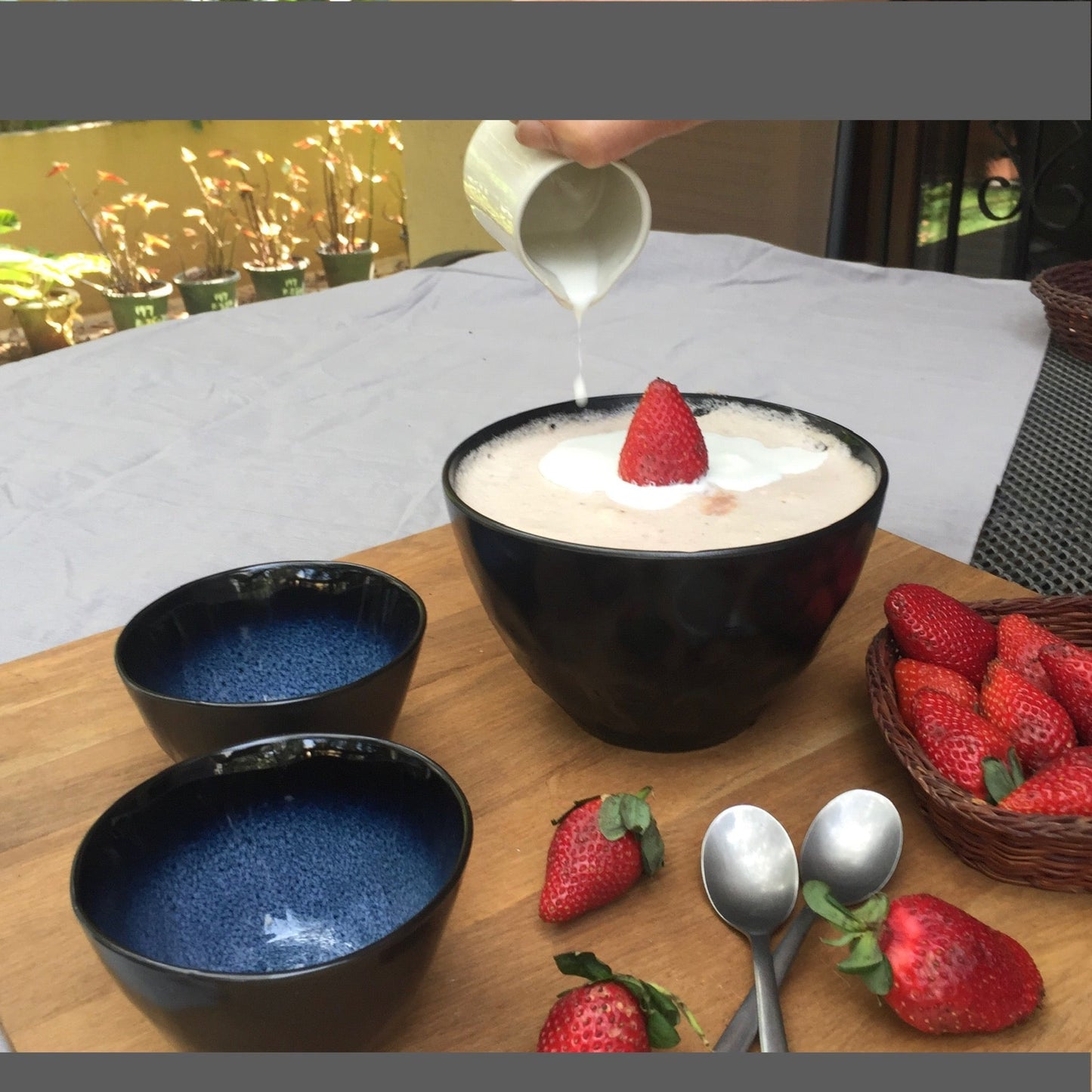Elegant Handcrafted Blueberry Glazed Stoneware Dessert Bowls Set
