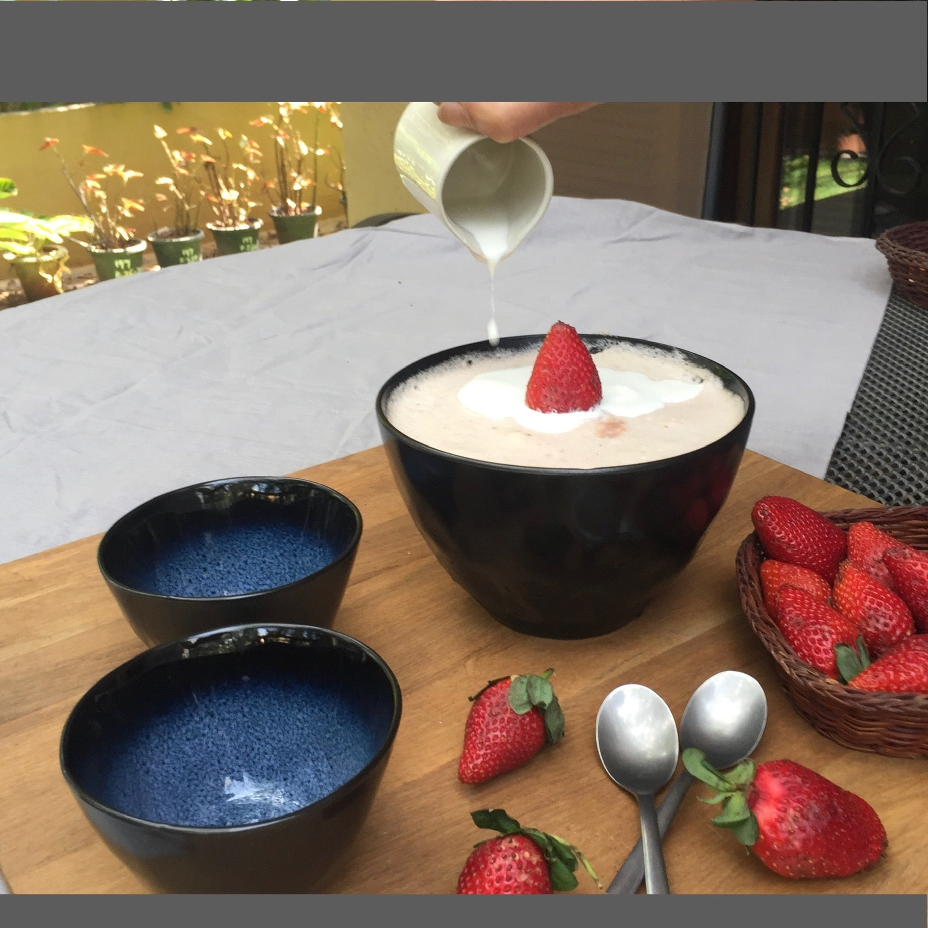 Elegant Handcrafted Blueberry Glazed Stoneware Dessert Bowls Set