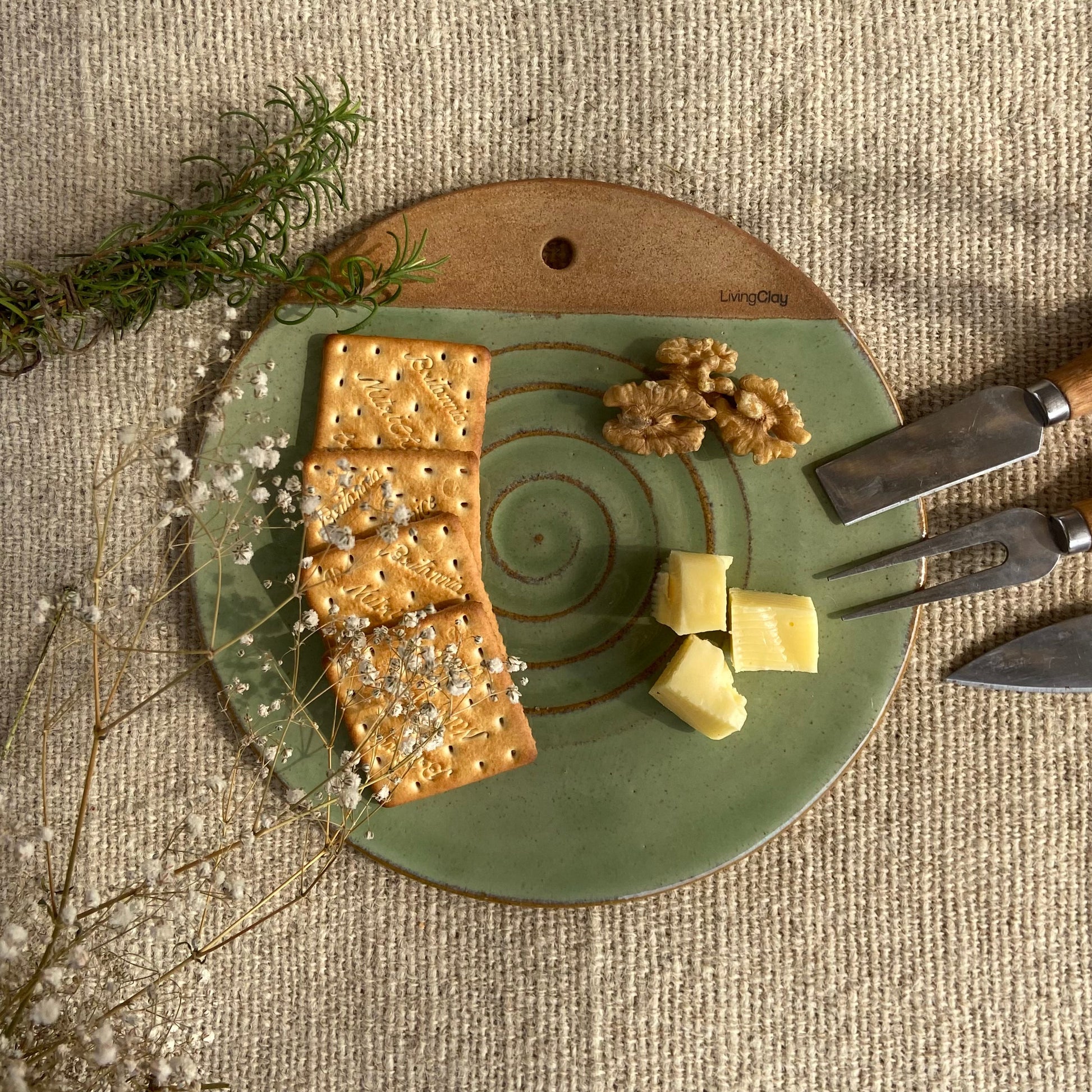 Handcrafted Clay Charcuterie Board with 25.5 cm Diameter